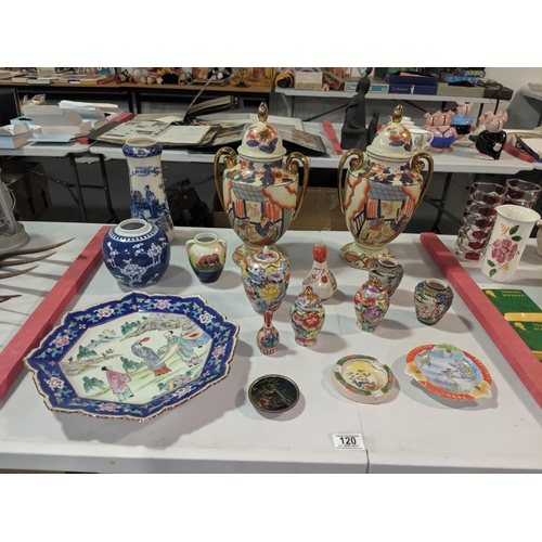 120 - Oriental style china including ginger jars,plate etc