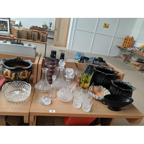 50 - Crystal decanters, glass vases etc.