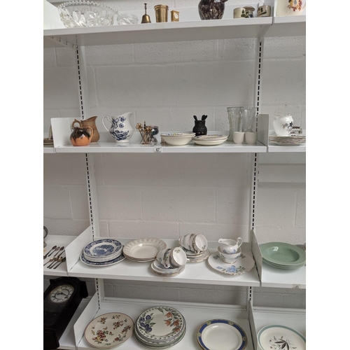 67 - Four shelves of mixed glass and china including Masons etc.