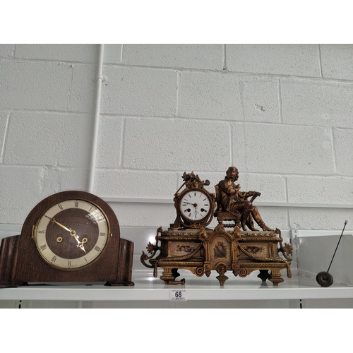 68 - An Ormalu clock and oak mantle clock