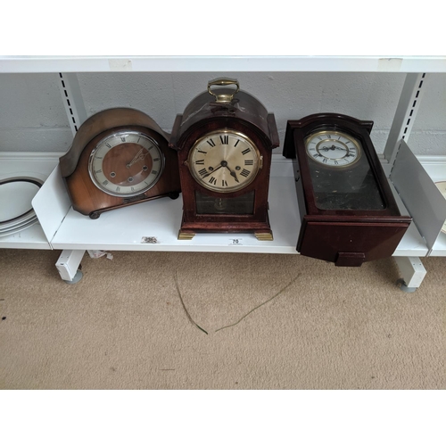 70 - Two mantle clocks and a wall clock