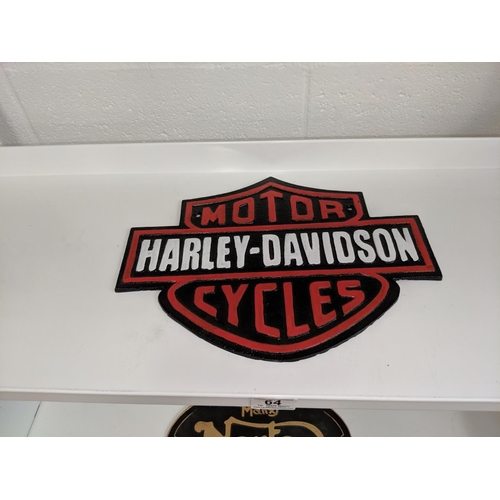 64 - A cast iron Harley Davidson wall plaque