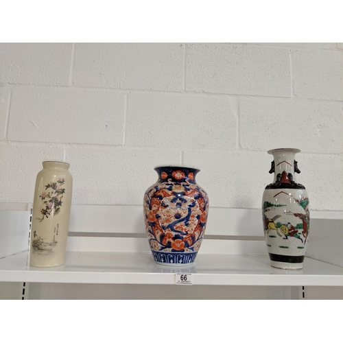 66 - An Imari vase and two Chinese vases