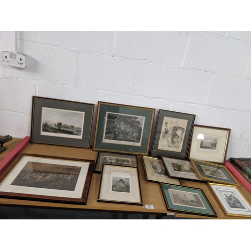 83 - Twelve framed Hogarth and others engravings including Punch