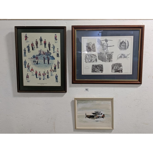 463 - A RAF print, a spitfire watercolour and The Royal Regiment of Wales picture