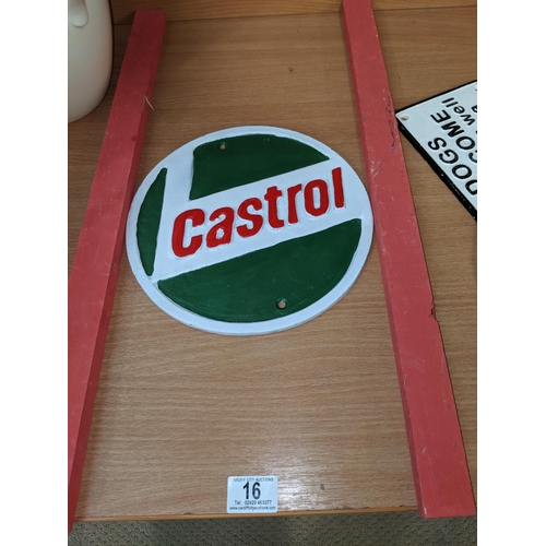 16 - Cast iron round Castrol sign - 25cms