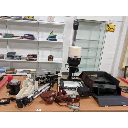 44 - Vintage camera equipment, enlarger, Yashica camera, slide projectors etc.