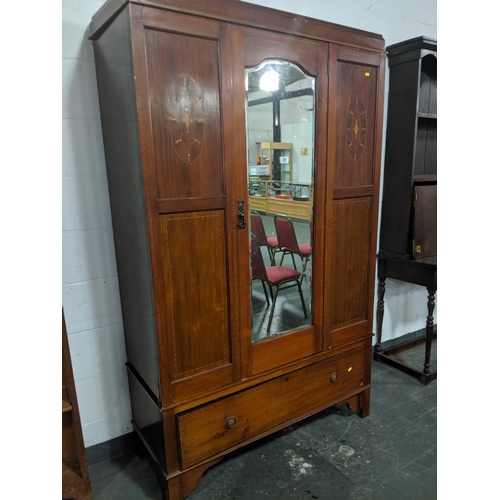 205 - Mahogany inlaid wardrobe with single drawer