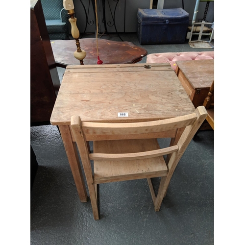 868 - A vintage childs school desk and chair