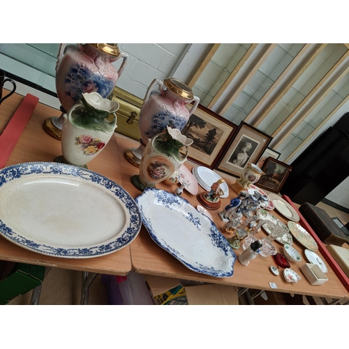 47 - A quantity of china, metalware, meat platters etc.