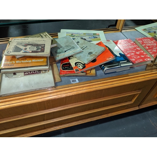 480 - Vintage car manuals, handbooks including Austin, Aston Martin etc.