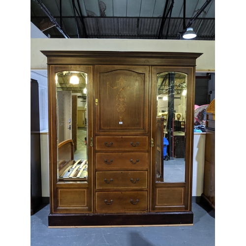 237 - An inlaid, mahogany, compactum wardrobe with mirrored doors