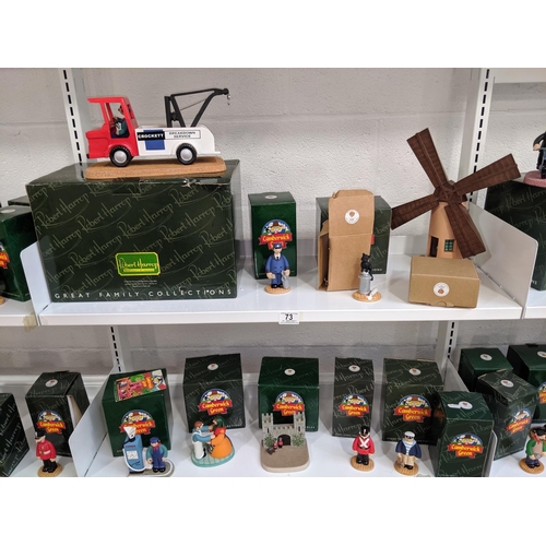 73 - Two shelves containing 12 boxed Robert Harrop Camberwick Green figures including Mr Crockett In His ... 