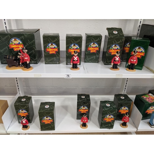 75 - Two shelves containing 12 boxed Robert Harrop Camberwick Green figures including Captain Snort with ... 