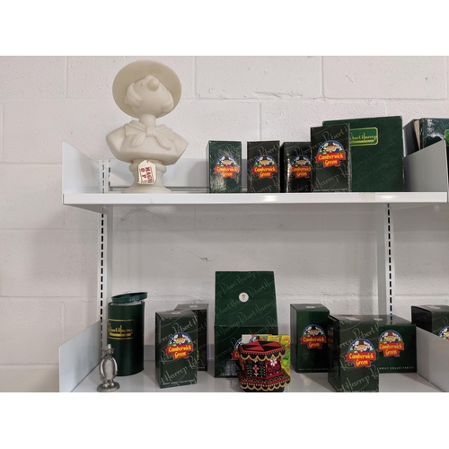 80 - Two shelves containing 12 boxed Camberwick Green figures including limited edition Pewter windy mill... 