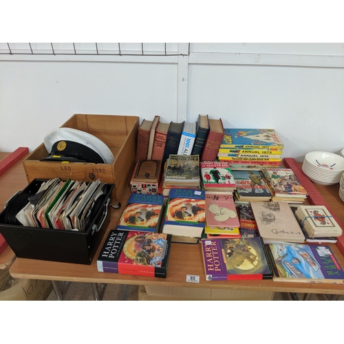 85 - Vintage books, vinyl, naval hat etc.