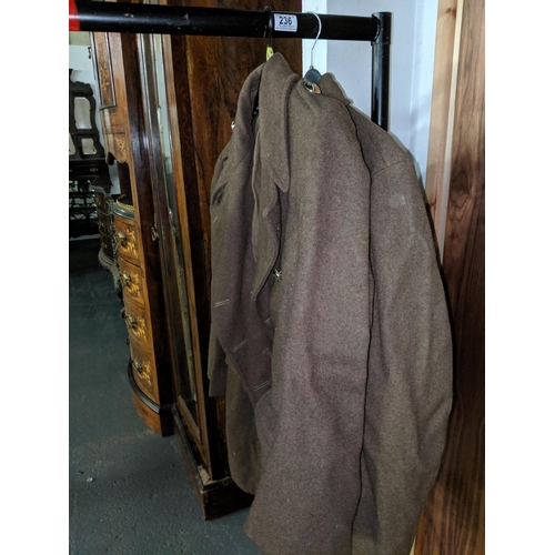 236 - Two military short 'great coats'