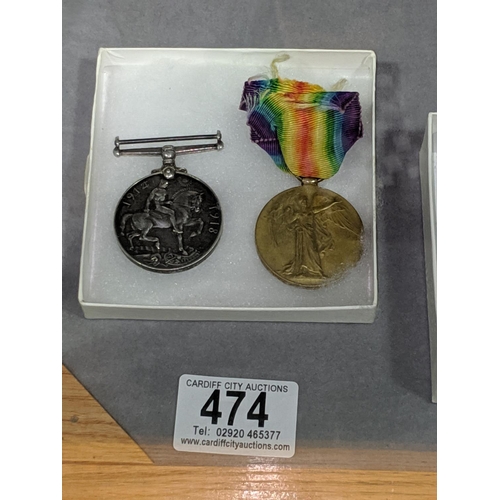 474 - An allied victory medal and a 1914-1918 British war medal awarded to 41871 PTE Hall, welsh regiment