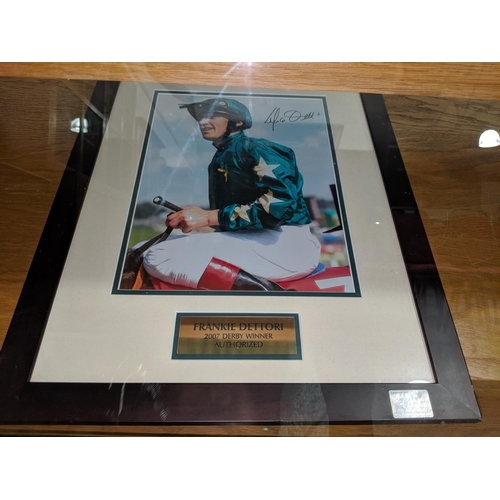 499 - A signed framed photograph of Frankie Dettori 2007 derby winner- certificate of authenticity to rear