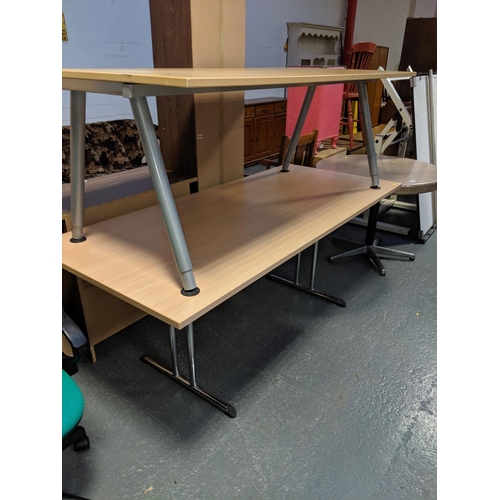 722 - Two office tables and a circular office table