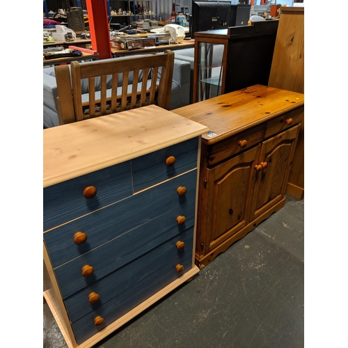 738 - A two over three chest of drawers and a pine sideboard