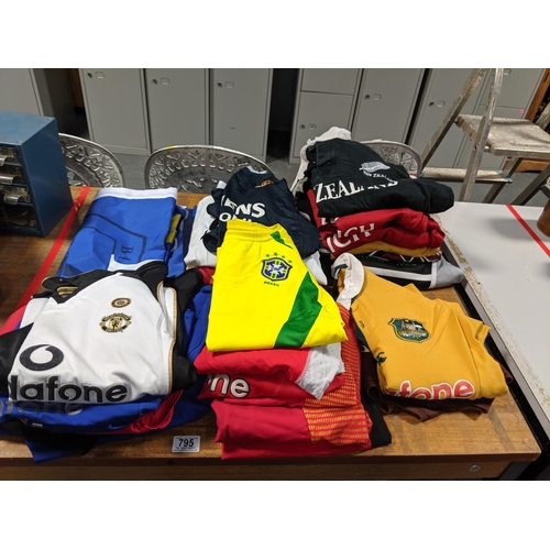 795 - A quantity of kids football and rugby shirts