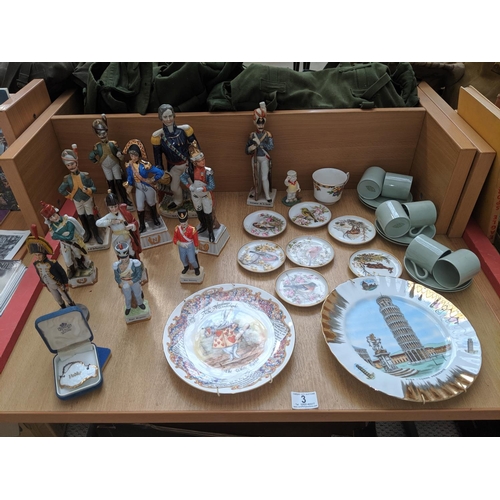 3 - A quantity of china including Capidomonte soldiers, Spode tea cups and saucers, Aynsley plate etc.