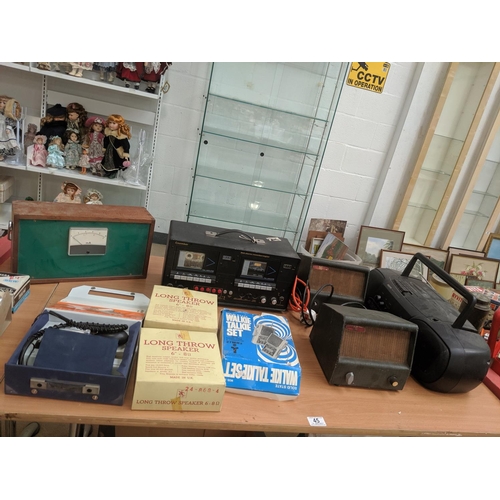 45 - Coomber 844 stereo/ recorder/copier, long throw speakers, Pye speakers, vintage walkie talkie set et... 
