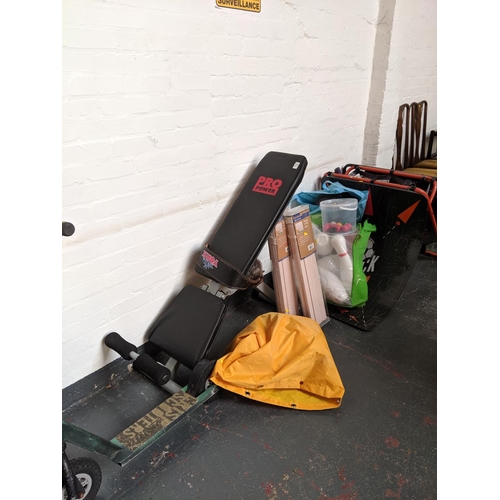 715 - Racquets, scooter, skittles, pro power bench, blinds etc.