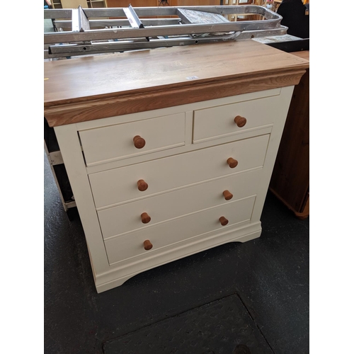 720 - A painted five drawer chest of drawers with oak top