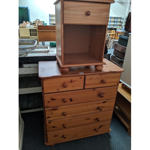 721 - A six drawer pine chest of drawers and a pine bedside cabinet