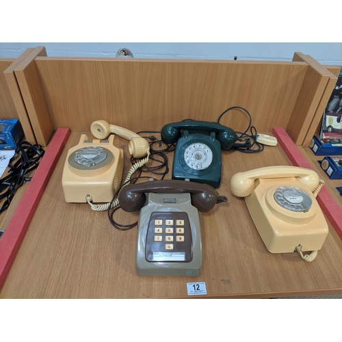 12 - 4 vintage phones including 2 wall phones