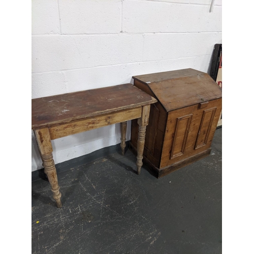 203 - A clerks desk and a small pine table