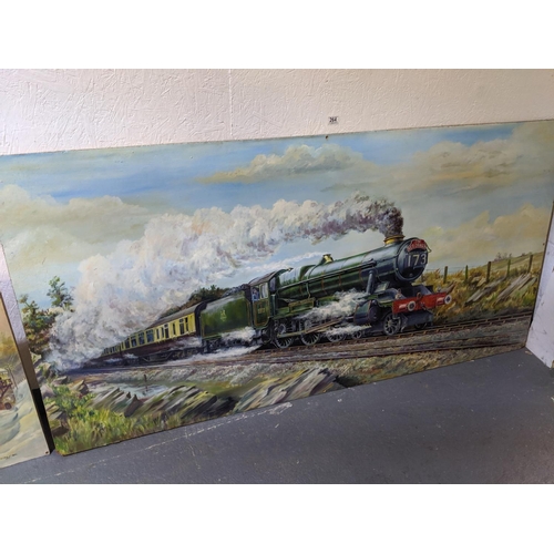 264 - A very large oil painting on board of the steam train- County of Monmouth by Brian Collings