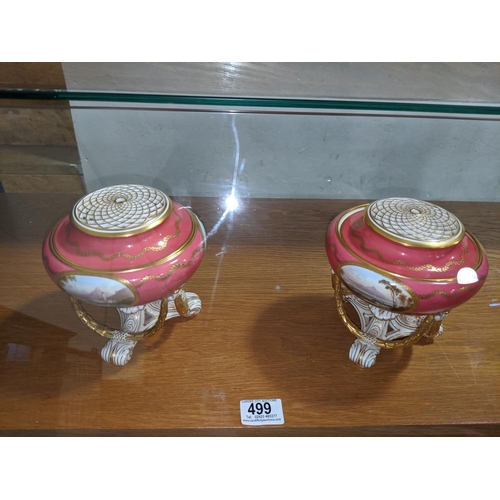 499 - A pair of late 19th century, Spode Copelands, potpourri vases with covers, beautiful rose pompadour ... 