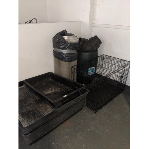 501 - A quantity of plastic tubs, dogs cage, water butt etc.