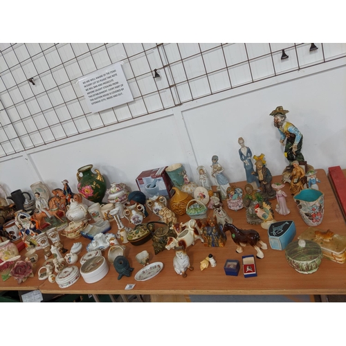 56 - Capodimonte figures, trinket pots, crested ware, Staffordshire flat backs etc.