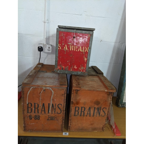 60 - Five S.A Brains wooden beer crates