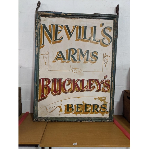 61 - An original wooden pub hanging sign- double sided ' Nevills Arms Buckleys Beers'