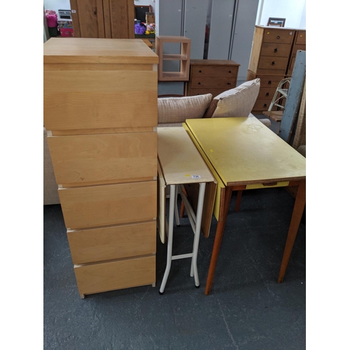 736 - A chest of drawers and two drop leaf tables