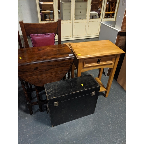 759 - A drop leaf table,single drawer cabinet and a box