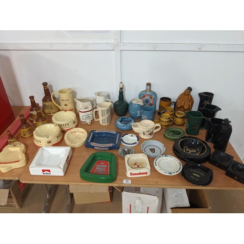 74 - A quantity of Wade and other Breweriana including Bells whisky jugs, ashtrays etc.
