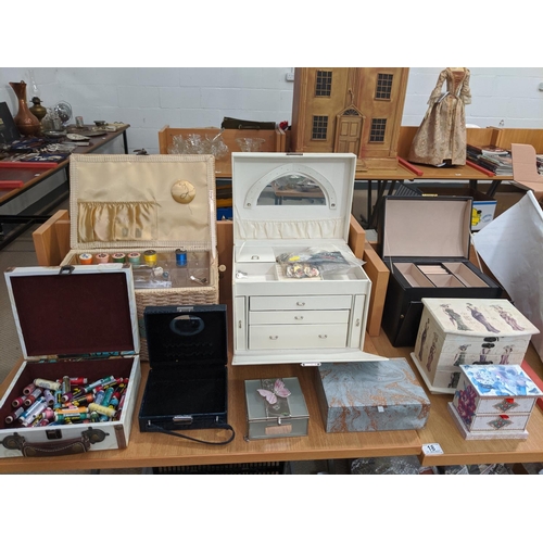 18 - A quantity of jewellery boxes and two sewing boxes