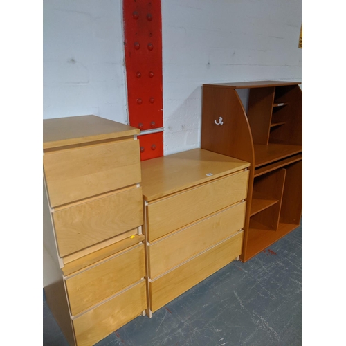 756 - Two bedside cabinets, chest of drawers and a desk
