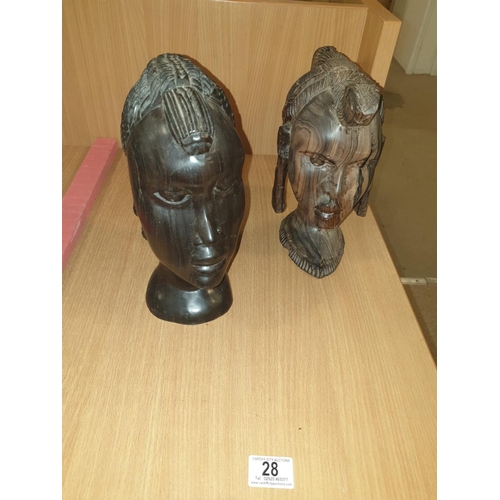 28 - Two African carved hardwood female busts