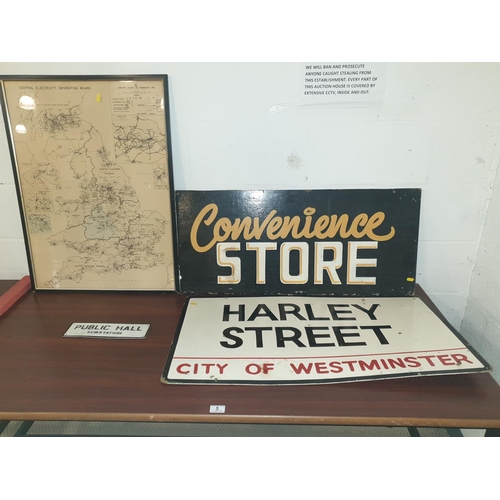 5 - A central electricity generating board map, Harley Street sign, convenience store sign, etc