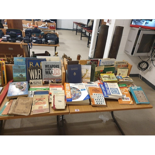 19 - A quantity of books including car, war, fishing and stamp books