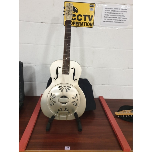 39 - A Gretsch steel body resonator guitar and guitar bag