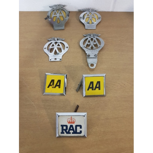 489 - Four AA Badges 1930's - 1960's Plus Two AA Enamel Square Grill Badges and a RAC Badge