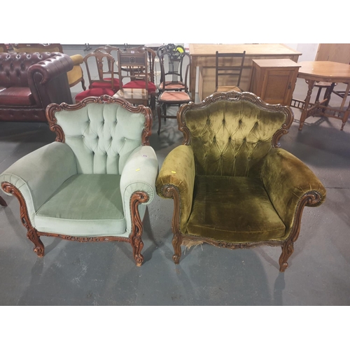 219 - A pair of French upholstered armchairs